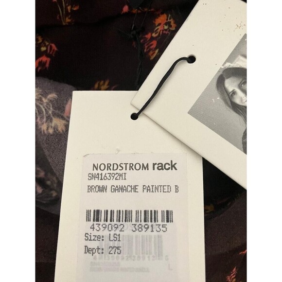 NWT Something Navy Woman's Top Brown Ganache Floral Long Sleeve Charnas Size 1 - Picture 8 of 12